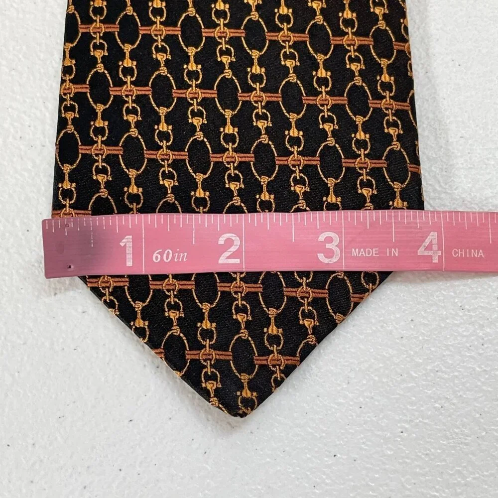 Robert Talbott Best Of Class Handsewn Silk Tie Gold Chain Print Black Made In US